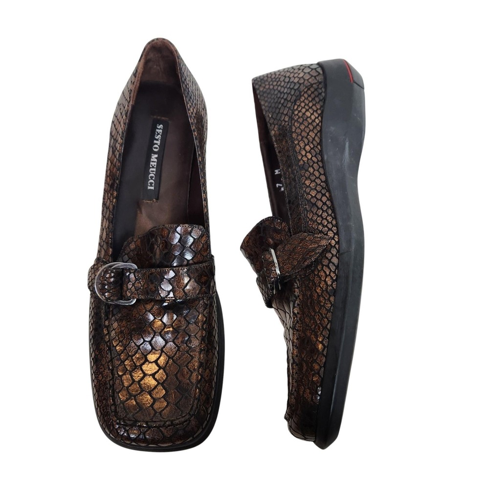 SESTO MEUCCI Shoes Womens‎ 7 Brown Snake Croc Leather Loafer Made Italy Comfort